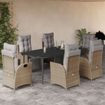 vidaXL Ensemble à manger de jardin coussins 7 Pièces mélange beige rotin