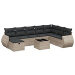 vidaXL Salon de jardin 9 Pièces avec coussins gris résine tressée