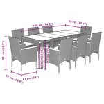 vidaXL Ensemble à manger de jardin et coussins 9 Pièces beige rotin verre