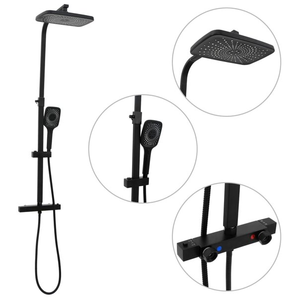 vidaXL Ensemble de douche à deux tête et mitigeur et tuyau laiton noir