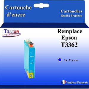 T3AZUR - Cartouche Compatible avec Epson T3362 (33XL) remplace Expression Premium XP-7100 XP-540 XP-530 XP-830 XP-900 XP-640 XP-630 XP-635 XP-645 - Cyan