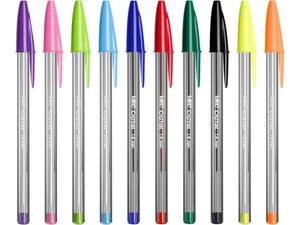 Lot de 20 stylos à bille Bic Cristal multicolores - Pointe 1 6 mm - Trait 0 42 mm - Encre à l'huile - Couleurs assorties