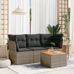 vidaXL Salon de jardin 4 Pièces avec coussins gris résine tressée