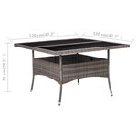 vidaXL Table à manger d'extérieur Gris Résine tressée et verre