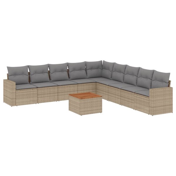 vidaXL Salon de jardin et coussins 10 Pièces mélange beige résine tressée