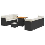 Ensemble de canapés jardin vidaXL 10 pièces avec coussins rattan poly noir acacia