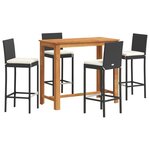 vidaXL Ensemble de bar de jardin 5 Pièces noir bois massif acacia rotin