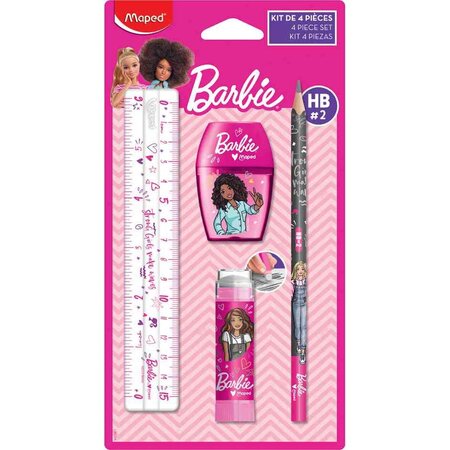 Kit d'écriture Barbie  4 pièces  sur carte blister MAPED