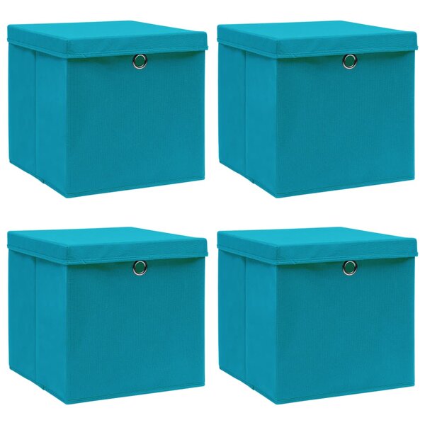 vidaXL Boîtes de rangement et couvercles 4 Pièces Bleu 32x32x32 cm Tissu