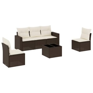 vidaXL Salon de jardin avec coussins 6 Pièces marron résine tressée