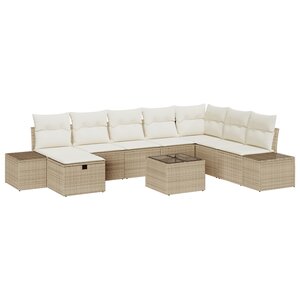 vidaXL Set de canapé de jardin 9 pièces avec coussins beige en poly rotin