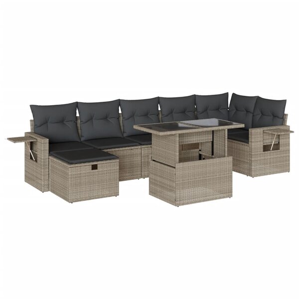 vidaXL Salon de jardin 8 Pièces avec coussins gris clair résine tressée