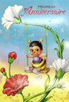 Carte Heureux Anniversaire Enfant Abeille Paillettes avec Enveloppe 12x17 5cm