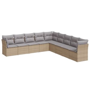 vidaXL Salon de jardin avec coussins 9 Pièces beige résine tressée