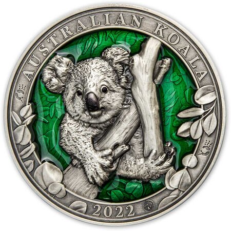 Pièce de monnaie en Argent 5 Dollars g 93.3 (3 oz) Millésime 2022 Colours of Wildlife AUSTRALIAN KOALA
