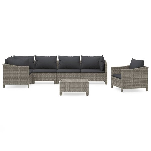 vidaXL Salon de jardin 7 Pièces avec coussins Gris Résine tressée