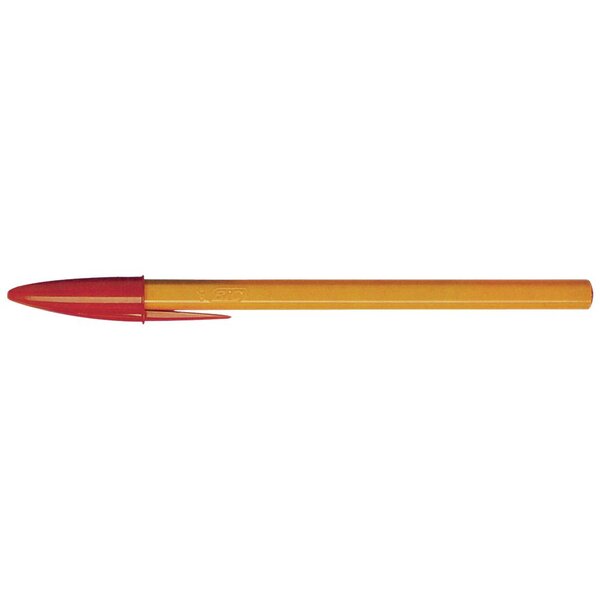 Stylo bille Orange, pointe fine (0,8 mm), avec zone de préhension, corps orange, encre rouge (paquet 20 unités)