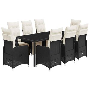 vidaXL Ensemble de bistro de jardin 9 Pièces coussins noir poly rotin