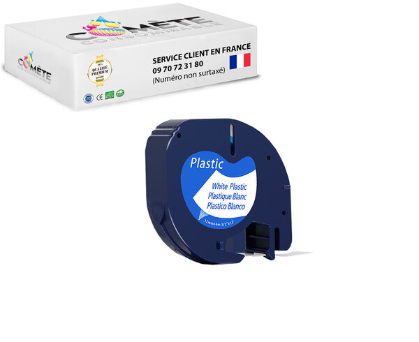 1 ruban 91331 compatible pour etiqueteuses dymo letratag - 12mm x 4m noir sur blanc