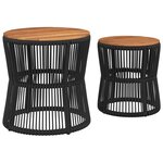 vidaXL Tables d'appoint de jardin 2 Pièces dessus en bois noir poly rotin
