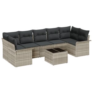 Ensemble de Canapé de Jardin vidaXL 8 Pièces avec Coussins Gris Clair Rattan