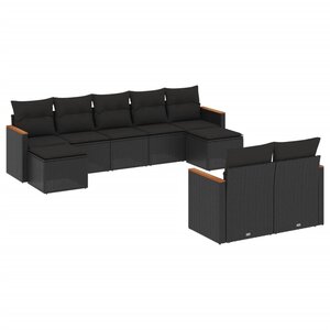 vidaXL Salon de jardin 9 Pièces avec coussins noir résine tressée