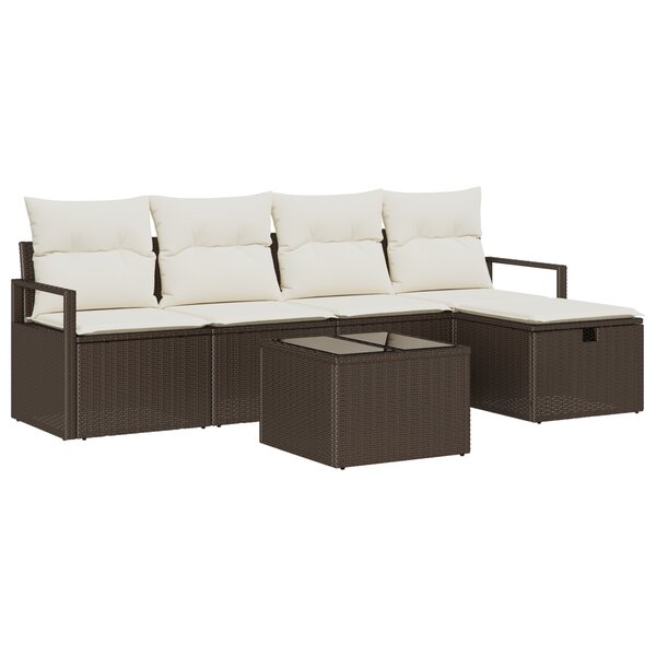 Ensemble de Canapé de Jardin 6 Pièces avec Coussins Marron Poly Rotin vidaXL