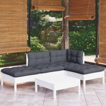 vidaXL Salon de jardin 5 Pièces avec coussins blanc bois de pin