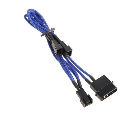 Cable adaptateur d'alimentation Bitfenix Molex vers 3 pins (Noir/Gainé Bleu)