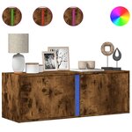 vidaXL Meuble TV mural avec lumières LED chêne fumé 100x31x35 cm