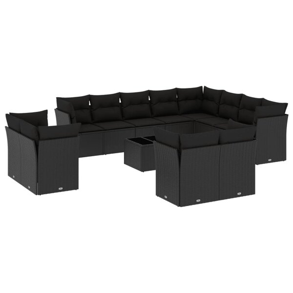 vidaXL Salon de jardin avec coussins 13 Pièces noir résine tressée