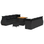Set de Sofa de Jardin 11 Pièces avec Coussins Noir Poly Rattan Acacia