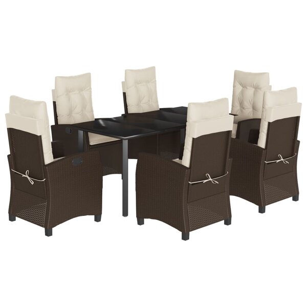 vidaXL Ensemble à manger de jardin et coussins 7 Pièces marron rotin