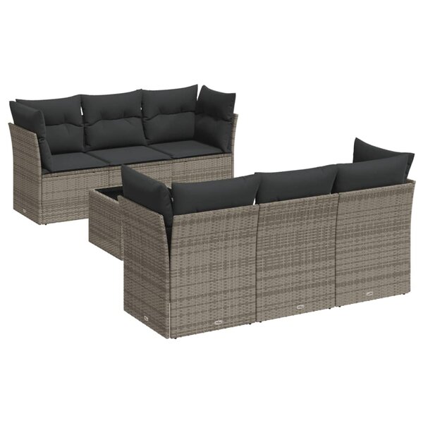 vidaXL Salon de jardin avec coussins 7 Pièces gris résine tressée