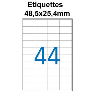 Étiquettes adhésives  48 5x25 4mm  (44étiquettes/feuille) - blanc - 20 feuilles -t3azur