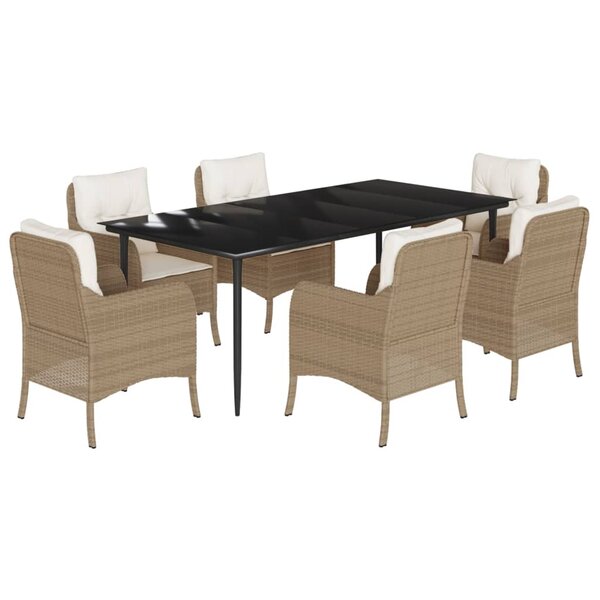 vidaXL Ensemble à manger de jardin et coussins 7 Pièces beige poly rotin