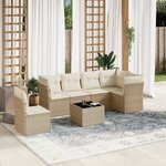 vidaXL Salon de jardin avec coussins 7 Pièces beige résine tressée