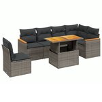 vidaXL Salon de jardin avec coussins 7 Pièces gris résine tressée
