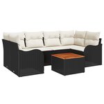 Ensemble de Canapés de Jardin 7 pièces avec Coussins Noir en Poly Rattan Acacia