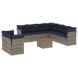 vidaXL Salon de jardin 10 Pièces avec coussins gris résine tressée