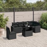 vidaXL Salon de jardin 7 Pièces avec coussins noir résine tressée