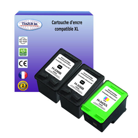 2+1 Cartouches compatibles avec HP Psc 1500, 1510, 1513, 1545, 3180 remplace HP 336 + HP 342 (Noire+Couleur) 18ml - T3AZUR