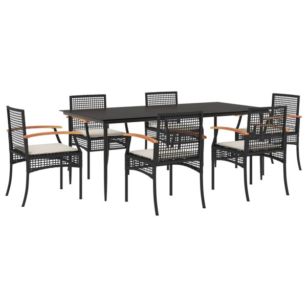 vidaXL Ensemble à manger de jardin coussins 7Pièces Noir Résine tressée