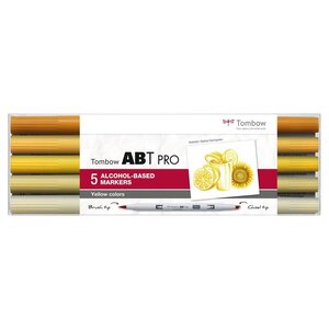 Set de 5 Marqueurs Base Alcool Double Pointe ABT PRO couleurs jaune x 6 TOMBOW
