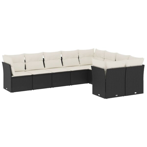 vidaXL Salon de jardin 9 Pièces avec coussins noir résine tressée