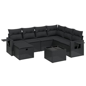 vidaXL Salon de jardin 8 Pièces avec coussins noir résine tressée