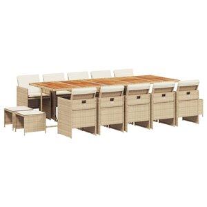 vidaXL Ensemble à manger de jardin et coussins 15 Pièces beige