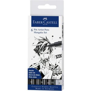 Boîte de 6 Feutres Pitt Artist Pen Mangaka Noir FABER-CASTELL