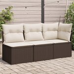 vidaXL Canapé de jardin avec coussins 3 places brun résine tressée