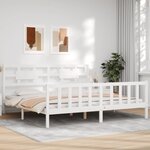 vidaXL Cadre de lit avec tête de lit blanc Super King Size bois massif